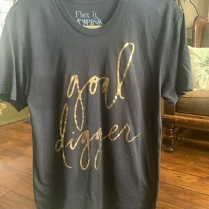 Flex It Pink Black Tee with Metallic Gold Script